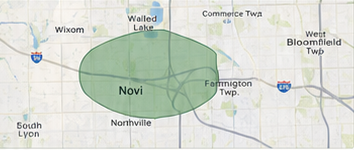 Map showing Novi and nearby Oakland County communities