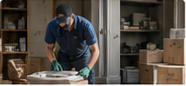 Cleanup technician sorting household items